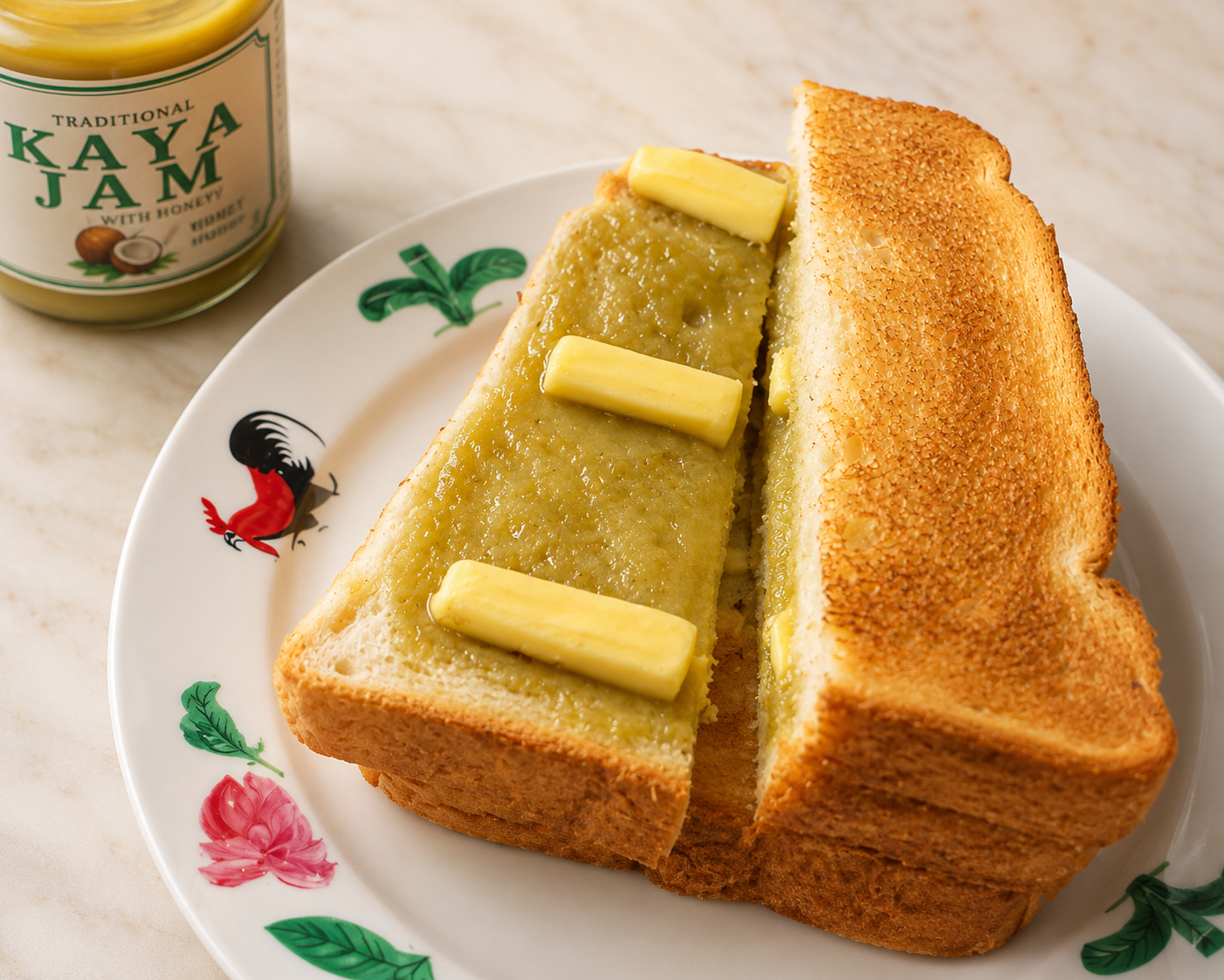 カヤトーストと鶏柄のホーロー皿